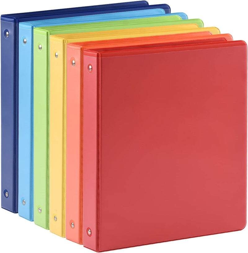 SUIN 1-inch 3 Ring Binder with 2 Interior Pockets, 1'' Basic Binders Holds US Letter Size 8.5'' x 11'' Paper - Versatile Binders for Office, Home, and School Use, 6 Pack (6-Color Assorted) - Image 1